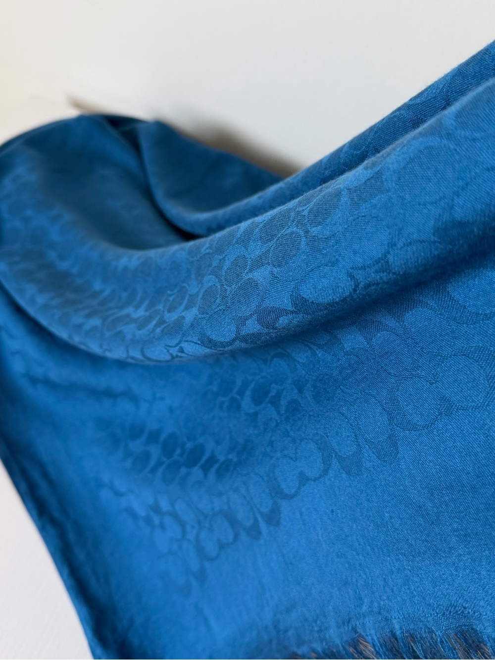Coach Signature C Blue Silk Cotton Scarf Wrap Shawl 24” x 64” - Picture 4 of 11